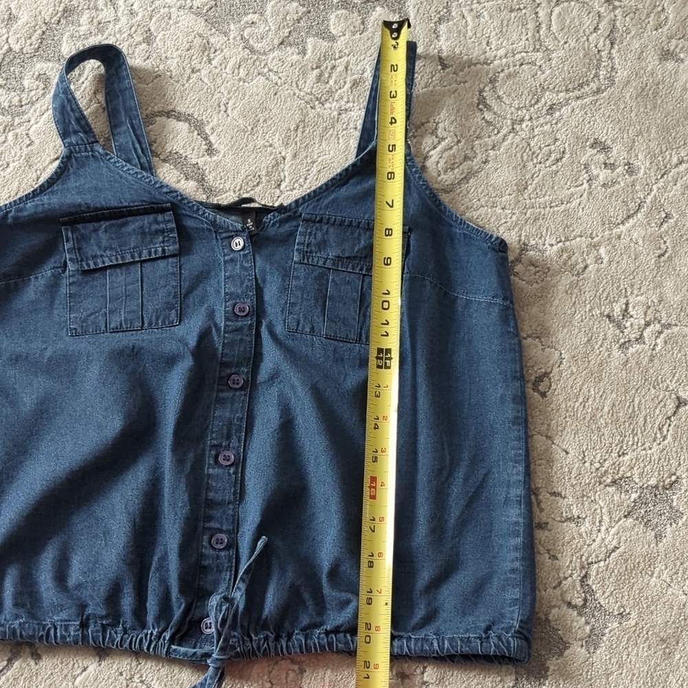 Derek Heart Denim Top Drawstring Tie Waist Button Up Size Small - Picture 9 of 12